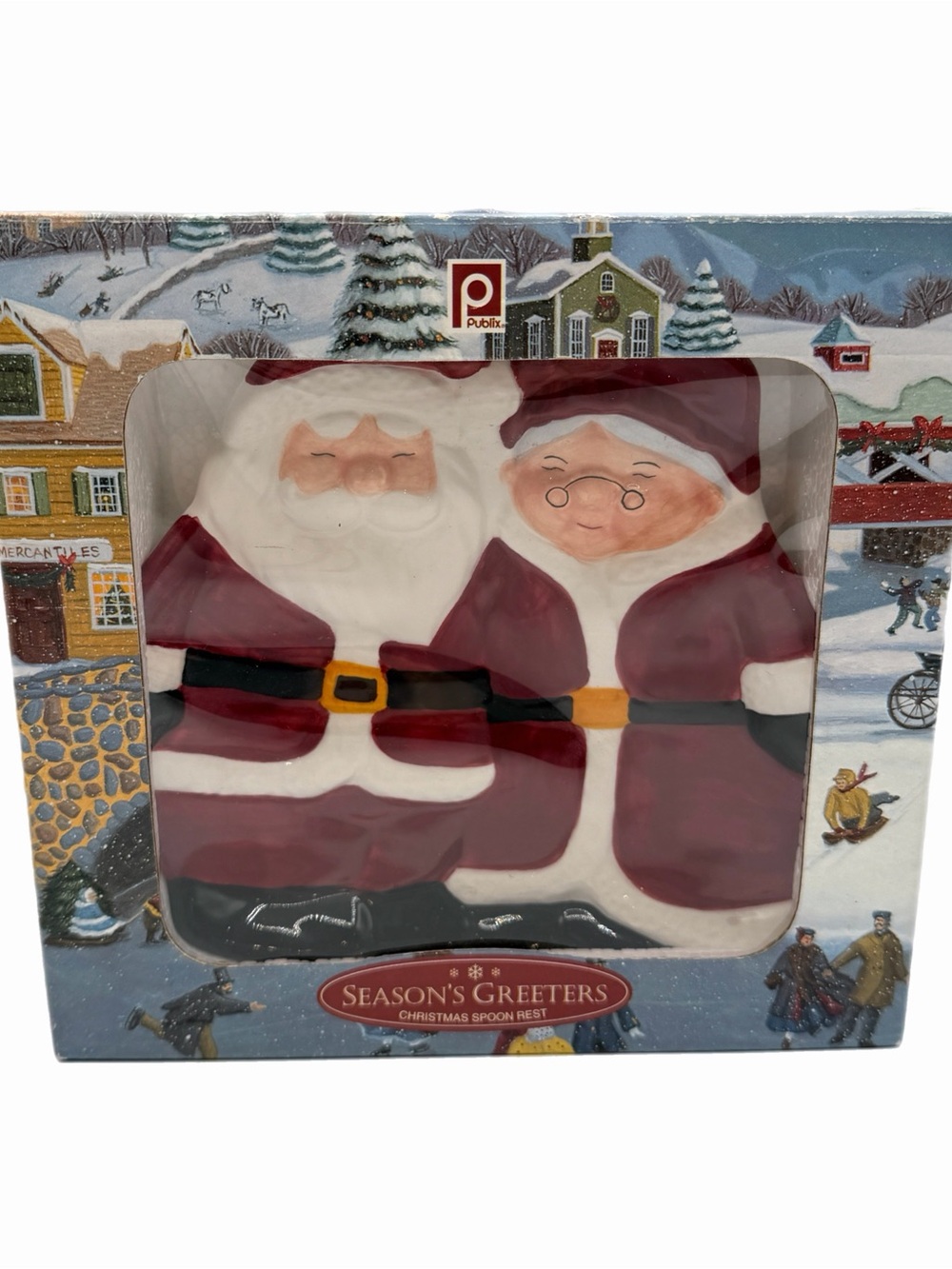 Publix “Season’s Greeters” Santa & Mrs. Claus Ceramic Spoon Rest